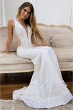 Deep V-neck Mermaid Sequins Prom Evening Gown