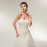 A Line Strapless Ivory Lace Floor Length Wedding Dress WH32634