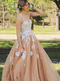Elegant Sweetheart Floor Length Lace Top Champagne Prom Dress PM591