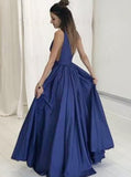 Sexy A Line Deep V Neck Long Blue Prom Dresses Evening Gown PD1118