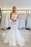 Mermaid Strapless Tulle Long Wedding Dresses with Appliques N051