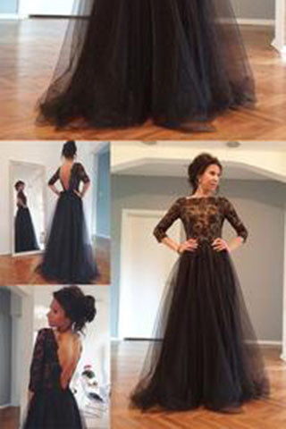 Black Backless Charming Long Prom Dress Evening Dress