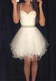 Spaghetti Straps Sweetheart Beading Tulle Homecoming Dress