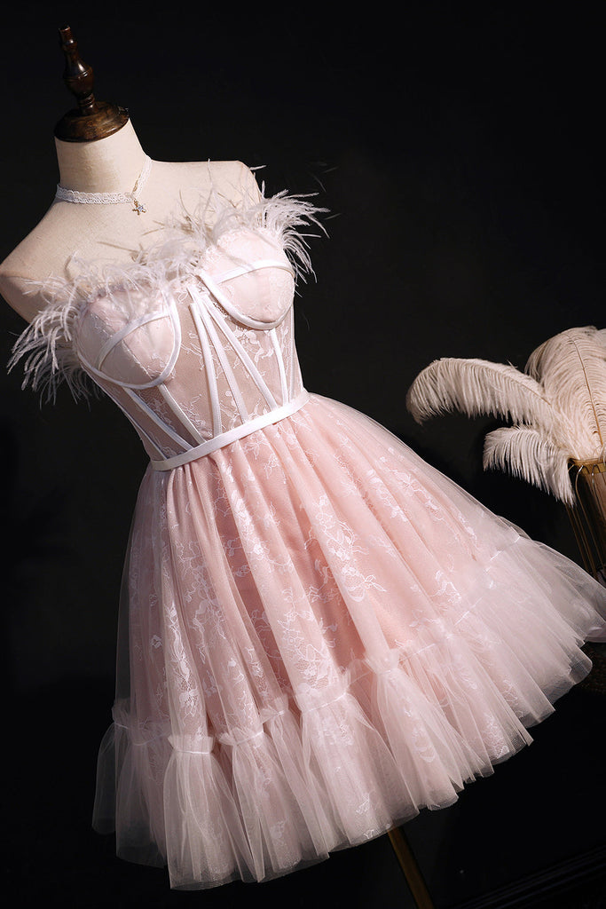 Cute Strapless Pink Tulle Short Homecoming Dresses