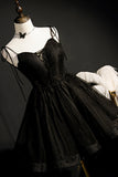Elegant Black Spaghetti Straps Tulle Short Homecoming Dress