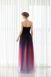 A Line Strapless Sleeveless Colorful Chiffon Floor Length Prom Dress With Belt WH18284
