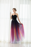 A Line Strapless Sleeveless Colorful Chiffon Floor Length Prom Dress With Belt WH18284