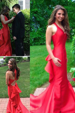 Red Straps Backless Open Back Prom Dresses Evening Gowns