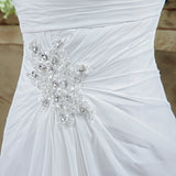 A Line Strapless Sequins Silk Like Satin Split Court Train Wedding Dress With Pearls WH20251