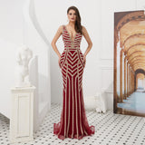 Sexy Deep V-Neck Mermaid Sleeveless Beads Prom Dress WH60716