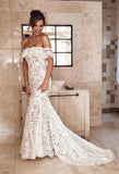 Elegant Off the Shoulder Ivory Lace Mermaid Beach Wedding Dresses Bridal Dresses W1104