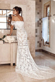 Elegant Off the Shoulder Ivory Lace Mermaid Beach Wedding Dresses Bridal Dresses W1104