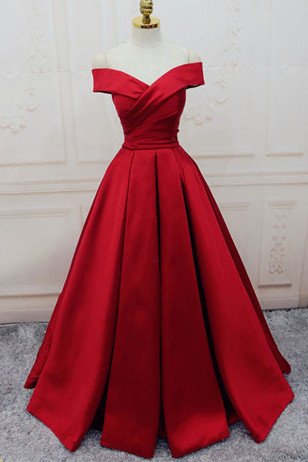 Gorgeous Red Off-the-Shoulder Floor-Length Satin Sweetheart Long Lace up Prom Dresses uk PM374