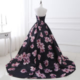 Ball Gown Strapless Floral Satin Court Train Prom Dress Party Dress WH26402