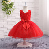 Round Neck Sleeveless Appliques Tulle Flower Girl Dress With Bowknot WH12814