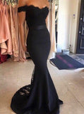 Mermaid Off the Shoulder Black Long Prom Dress Bridesmaid Gowns