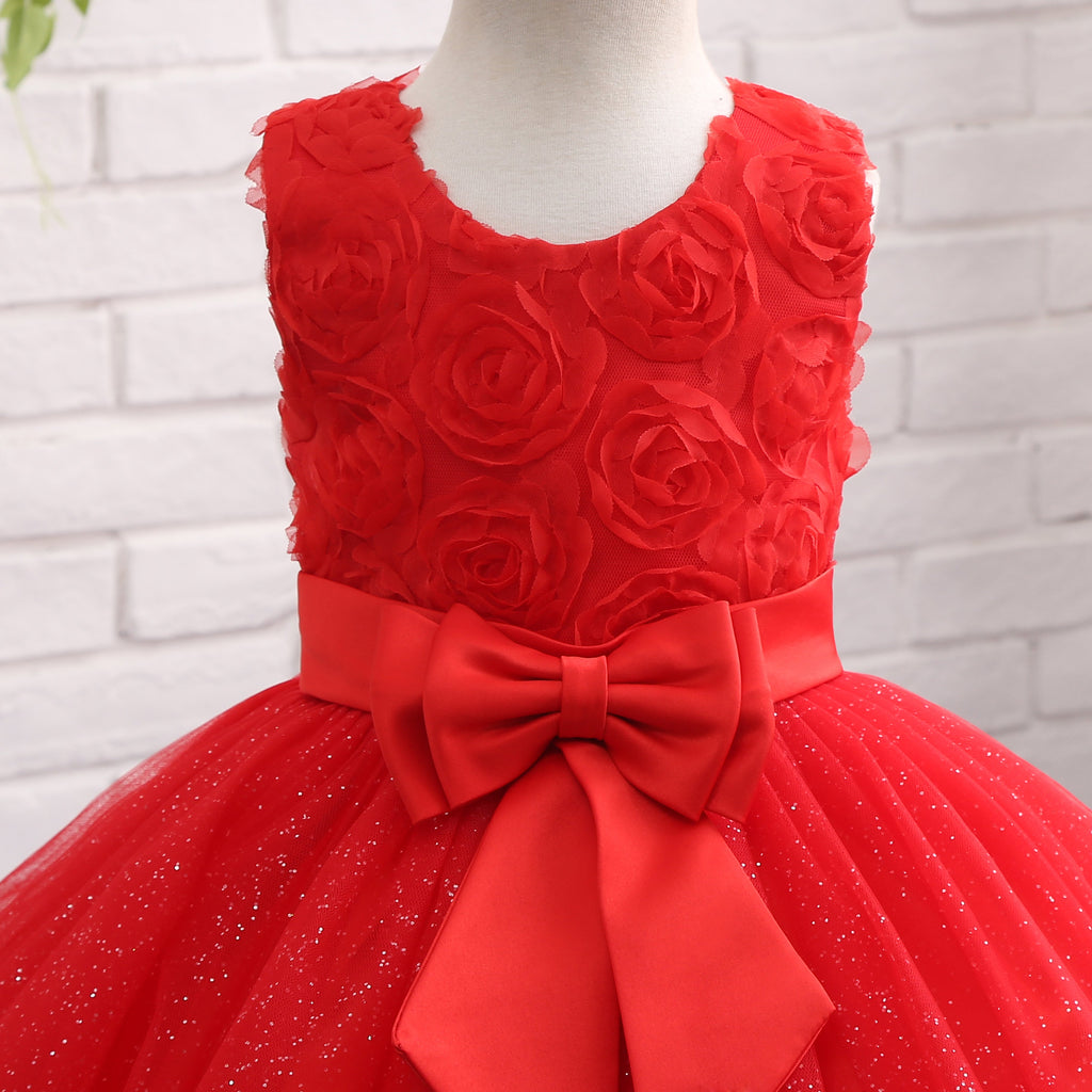 Round Neck Sleeveless Appliques Tulle Flower Girl Dress With Bowknot WH12814