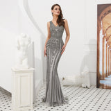 Mermaid V-Neck Beads Sleeveless Tulle Prom Dress WH65308