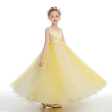 Sleeveless V-Neck Yellow Tulle Flower Girl Dresses