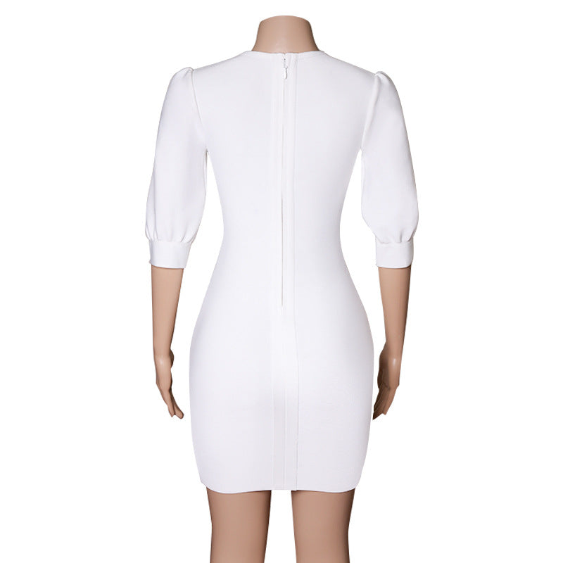 White Deep V-Neck Half Sleeves Short Homecoming Dresses