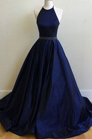 Sexy Halter Navy Blue Sleeveless Ball Gowns Prom Dress