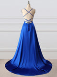 A Line Spaghetti Straps Prom Dresses With High Split PD1115