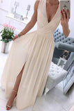 A Line V Neck Chiffon Prom Dress with Slit