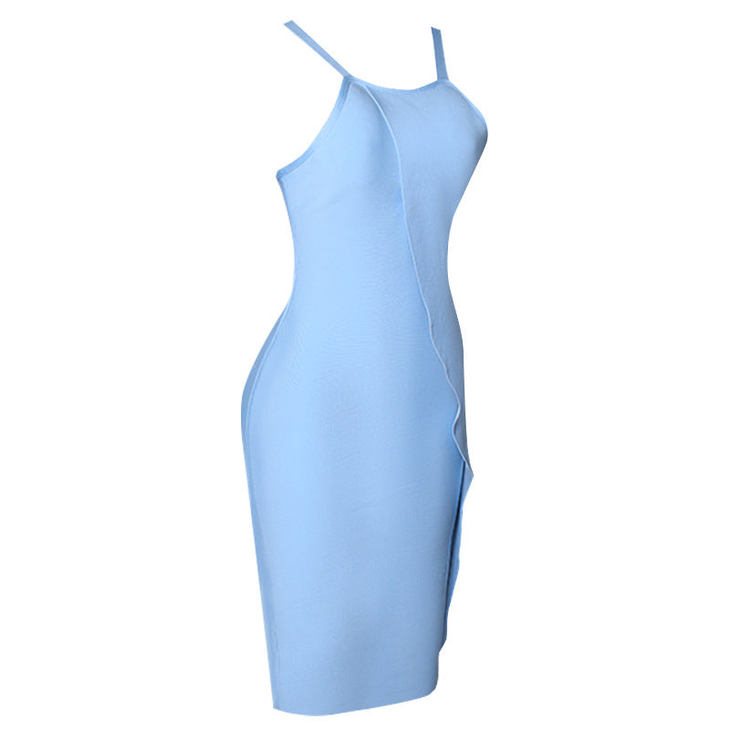 Sky Blue Straps Sleeveless Back Slit Homecoming Dresses