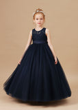 Pretty Sleeveless Stain-Sash Lace Tulle Flower Girl Dresses With Bownot