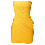 Yellow Sweetheart Pleats Bandage Homecoming Dresses