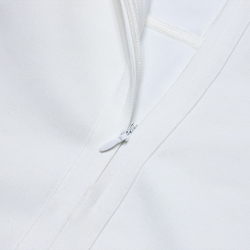 White Deep V-Neck Half Sleeves Short Homecoming Dresses