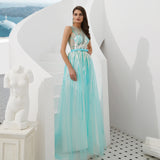 Gorgeous A Line See-through Sleeveless Beading Tulle Prom Dress WH60313