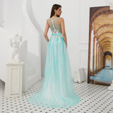 Gorgeous A Line See-through Sleeveless Beading Tulle Prom Dress WH60313