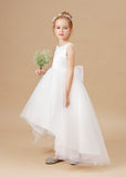 Chic Hi-Lo Sleeveless Applique Tulle Stain Flower Girl Dresses With Bownet FL0025