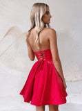 Cute A-line Strapeless Red Satin Short Homecoming Dress