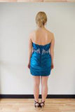 Royal Blue Mermaid Sexy Satin Short Strapless Homecoming Dress
