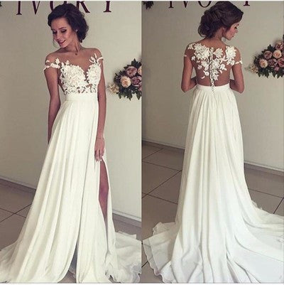 Sexy See through Lace Beach Wedding Gown Prom Dress