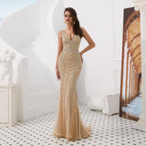 Sexy Deep V-Neck Mermaid Sleeveless Beads Prom Dress WH60716