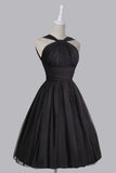 A Line Straps Chiffon Sash Black Homecoming Dress