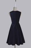Sweetheart Sleeveless Tea-Length Ruched Dark Navy Taffeta Homecoming Dress PM459