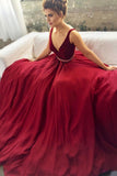 Elegant Red Chiffon V-Neck A Line Sleeveless Long Prom Dresses