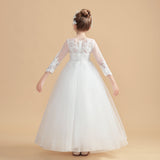 Elegant Long Sleeves Ivory Tulle Flower Girl Dresses With Lace FL0004