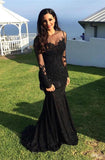 Modset Mermaid Black Long Sleeves Prom Evening Dresses With Appliques