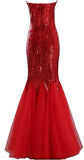 Largos Sparkly Mermaid Strapless Trumpet Fitted Tulle Sequin Long Prom Dresses uk PM139