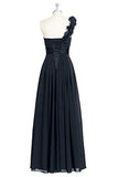 One Shoulder Sleeveless Chiffon Long Prom Dresses with Flowers