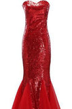 Largos Sparkly Mermaid Strapless Trumpet Fitted Tulle Sequins Long Prom Dresses