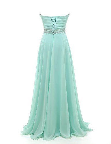 Gorgeous Classy Sweetheart A-line Strapless Chiffon Crystal Floor-Length Long Party Dresses