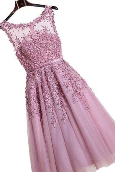 A-Line Sweetheart Lace Applique Sheer Illusion Tulle Homecoming Dresses