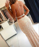 Sweetheart Mermaid Sequin Long Backless Prom Dress