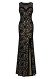 Sleeveless Black Lace Split Side Long Formal Evening Dress